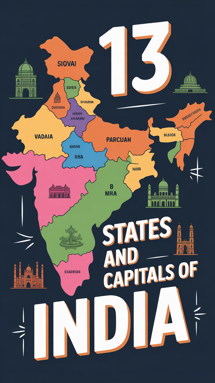🗺️ 13 States And Capitals Of India